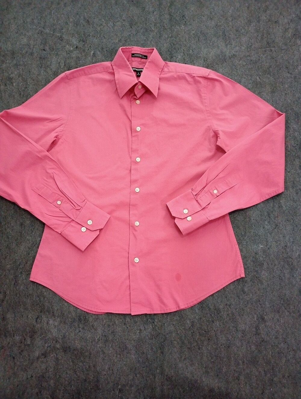Express 1MX Men's Modern Fit Shirt Pink Stretch Cotton Long Sleeve Size S Small